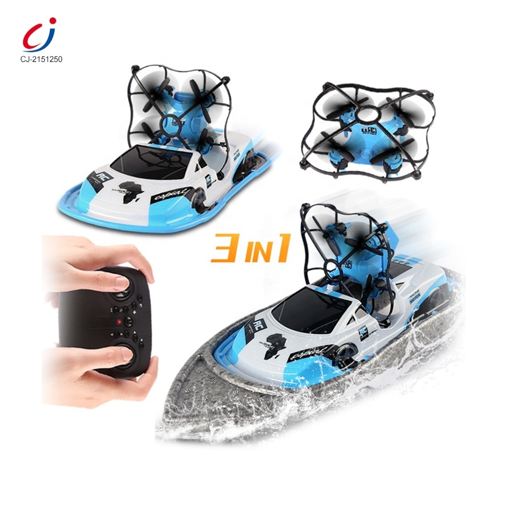 High speed 3 in 1 sea ship land racing car air flying drone good power rc amphibious boat for sale