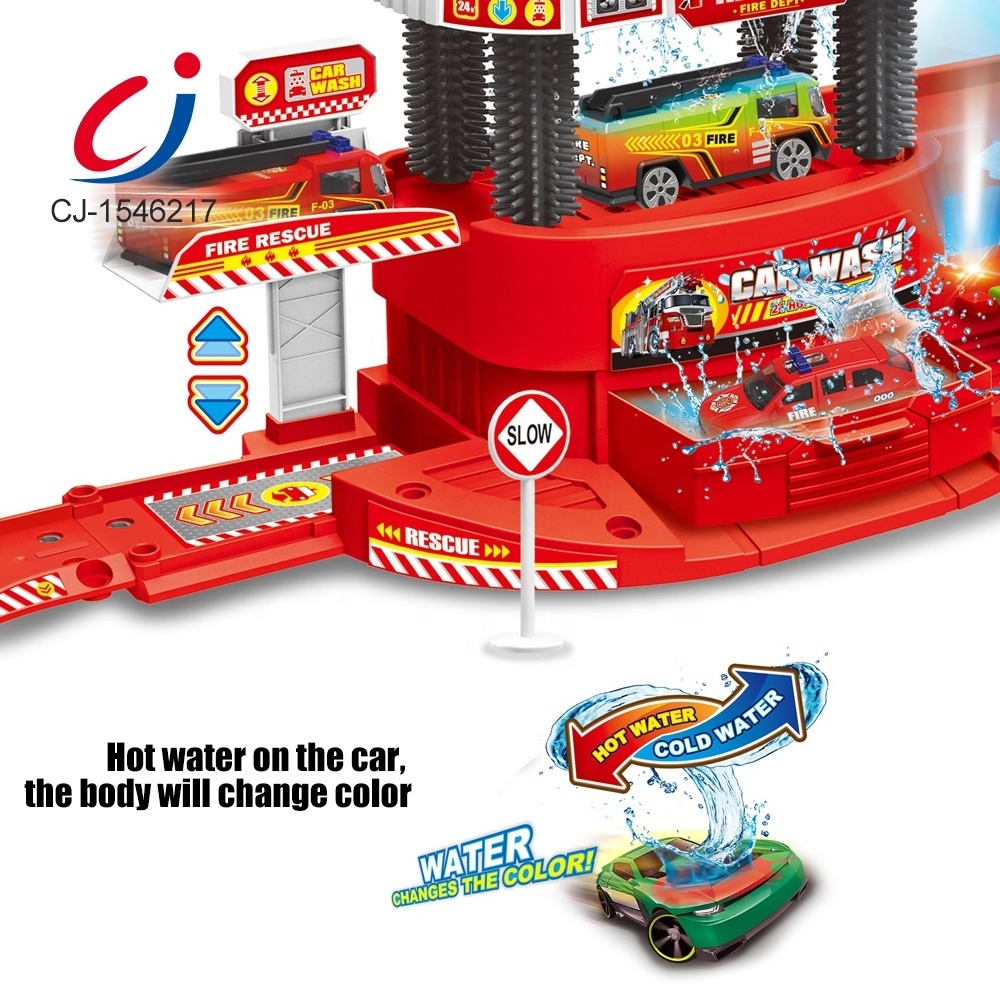 Popular Toy Eco Plastic Car Washing Station Toy, Toy Carwash Novelty Hot Water Color Changed Car Set With Light And Music