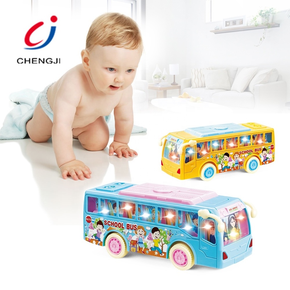 Small plastic yellow blue light educational electronic kids toy school bus