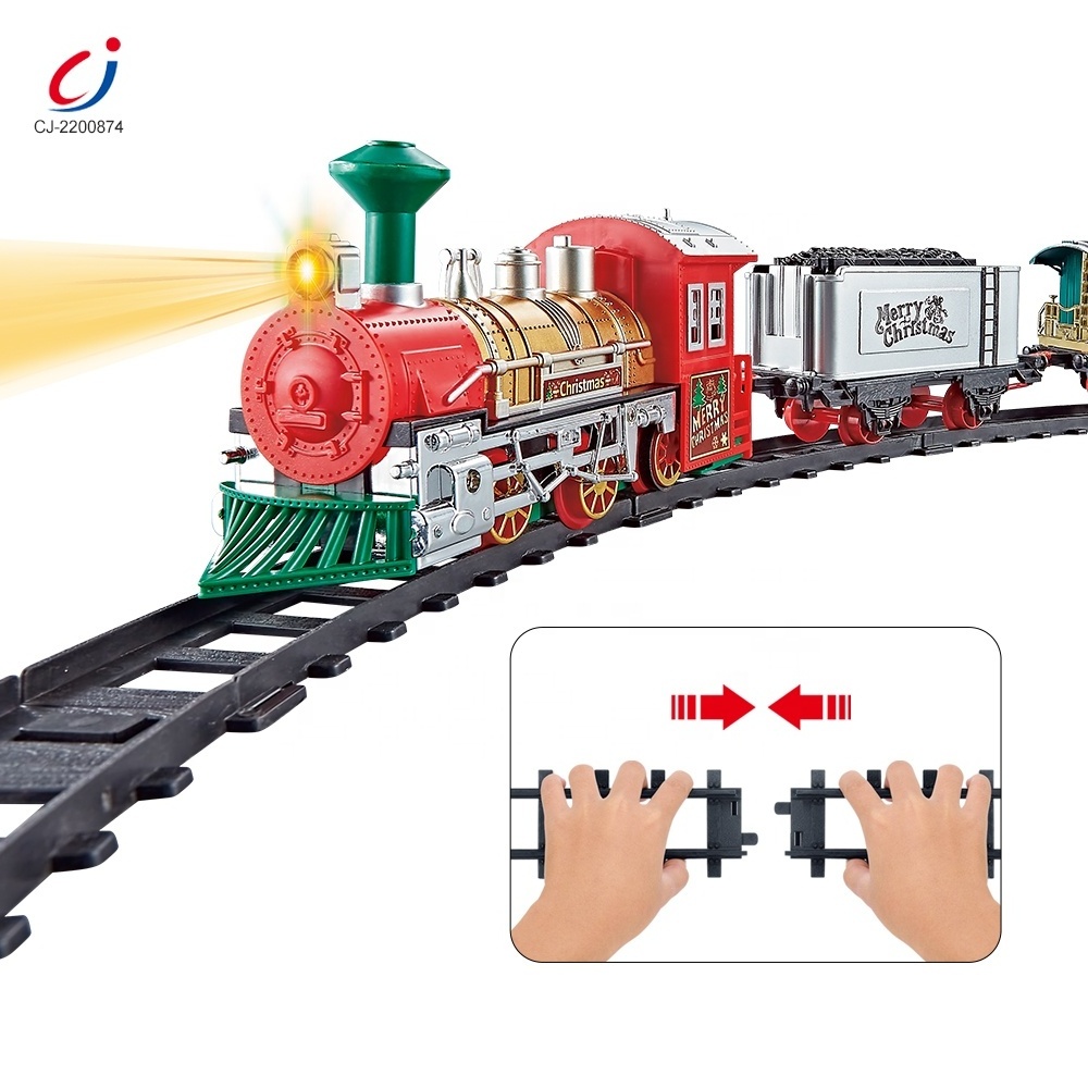 Chengji christmas plastic toy train manufacturers music light railway tren de navidad electric assembly rail track train toy