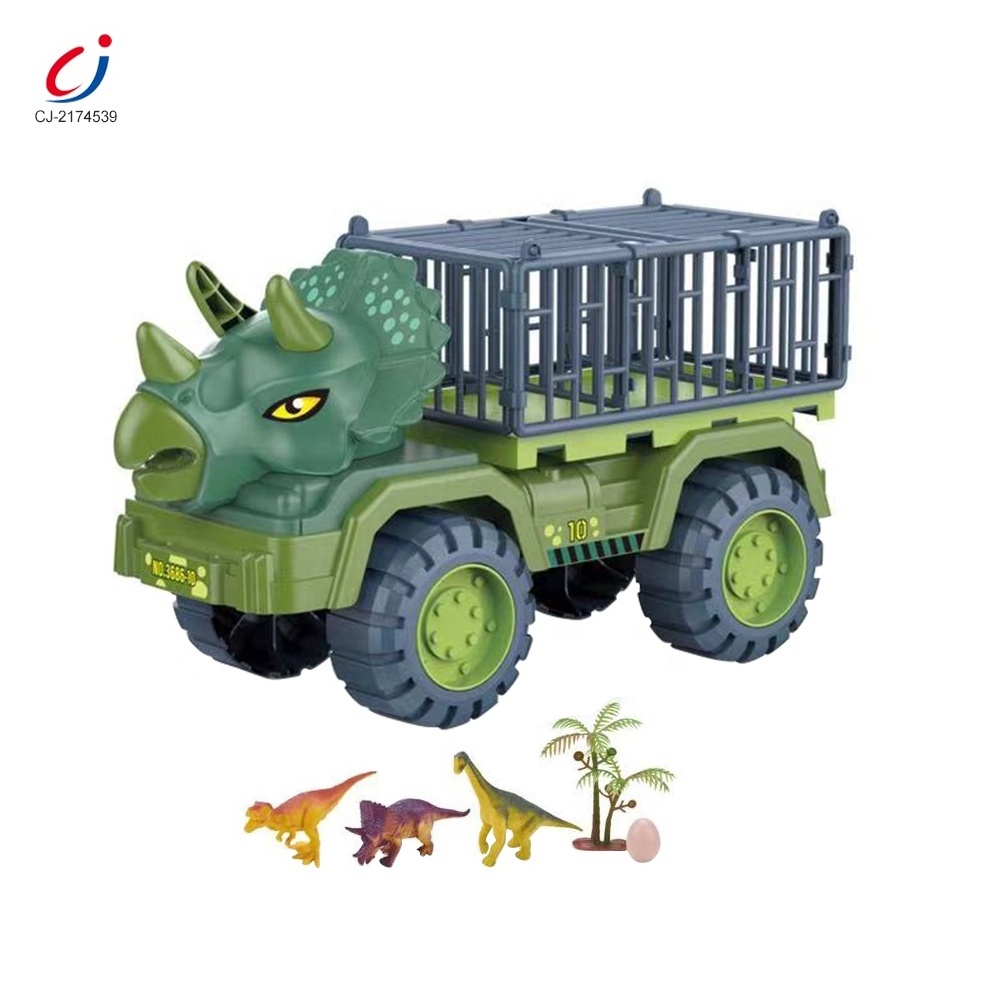 High quality dinosaur transporter car free wheel engineering dinosaur cage truck carrier toy for kids