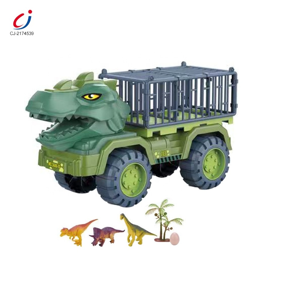 High quality dinosaur transporter car free wheel engineering dinosaur cage truck carrier toy for kids