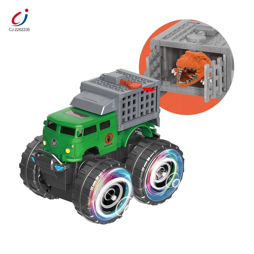 Off-road colorful wheel dinosaur transport carrier truck friction car toys animal friction powered inertia toy cars