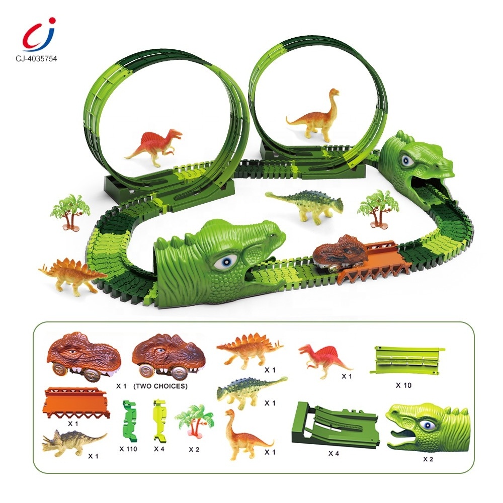 Chengji 139PCS construction track play set building toy new slot railway toys electric dinosaur racing rail car slot toy track