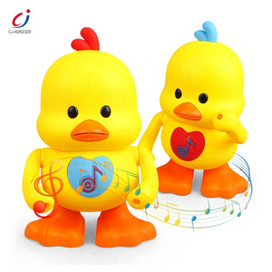 Chengji swing duck children toy educational plastic electronic walking dancing yellow duck electric music toys with color lights