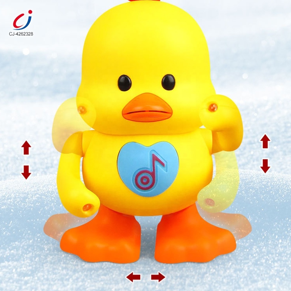 Chengji swing duck children toy educational plastic electronic walking dancing yellow duck electric music toys with color lights