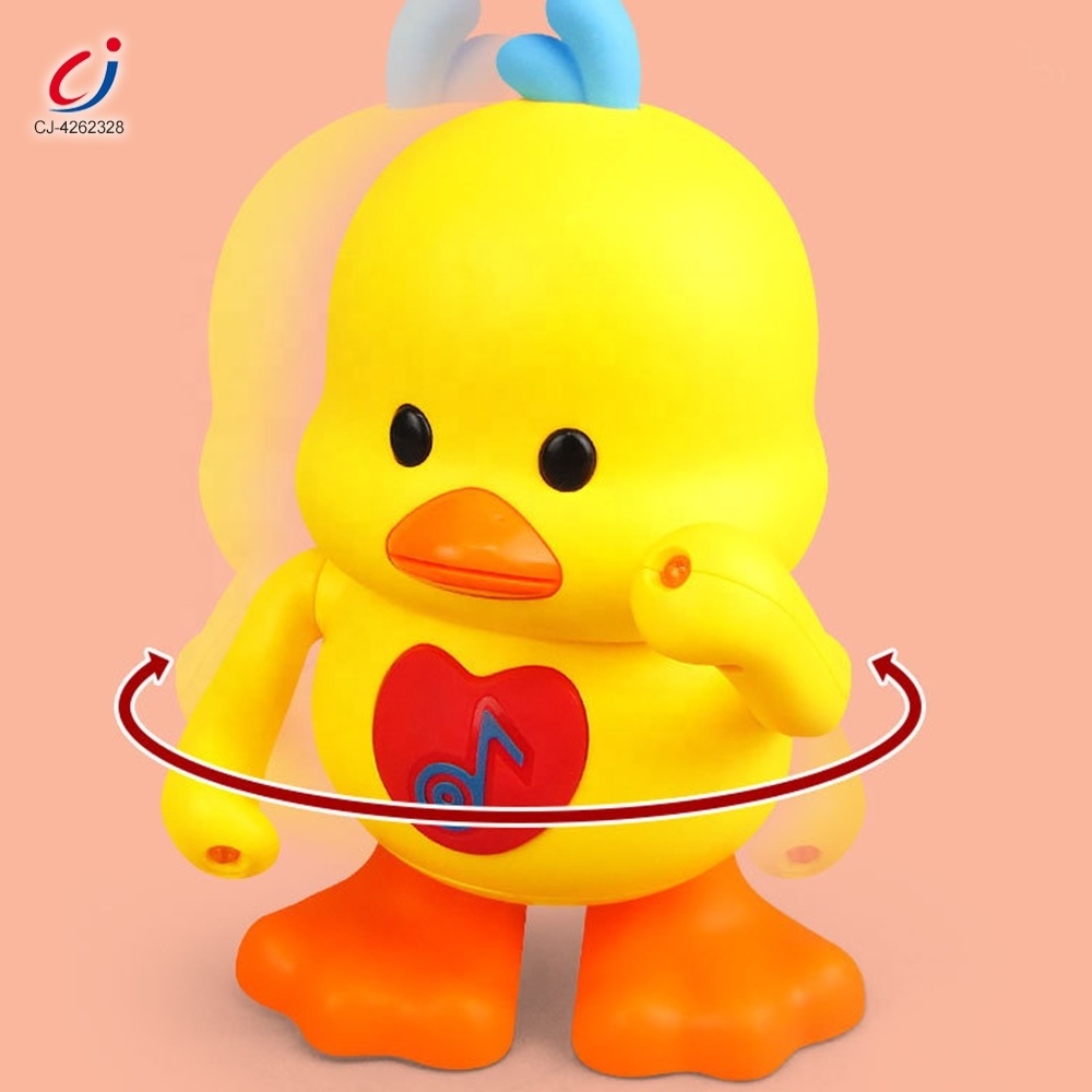 Chengji swing duck children toy educational plastic electronic walking dancing yellow duck electric music toys with color lights