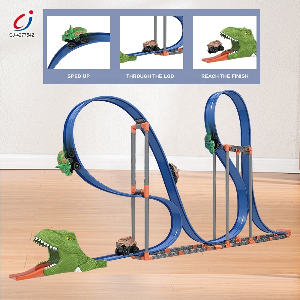 Chengji dinosaur track set anti gravity magnetic railway inertial dino car toys diy building 3d track roller coaster toy