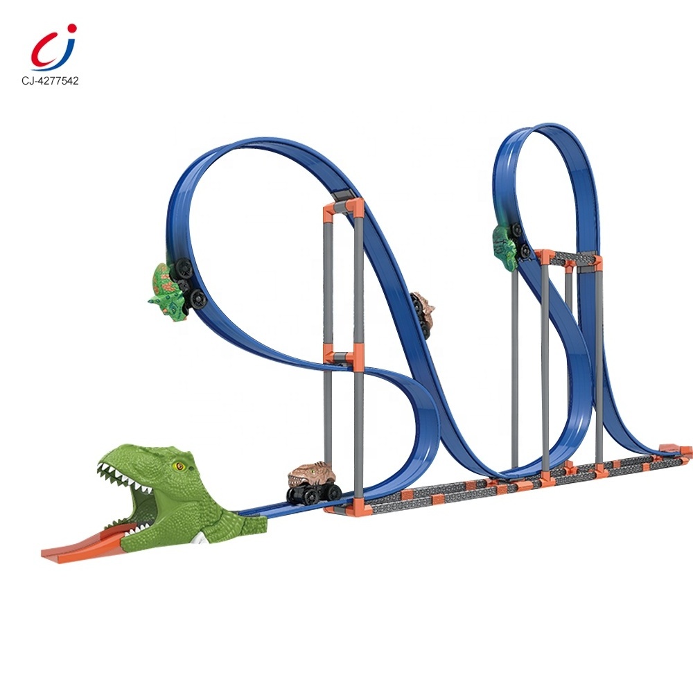 Chengji dinosaur track set anti gravity magnetic railway inertial dino car toys diy building 3d track roller coaster toy