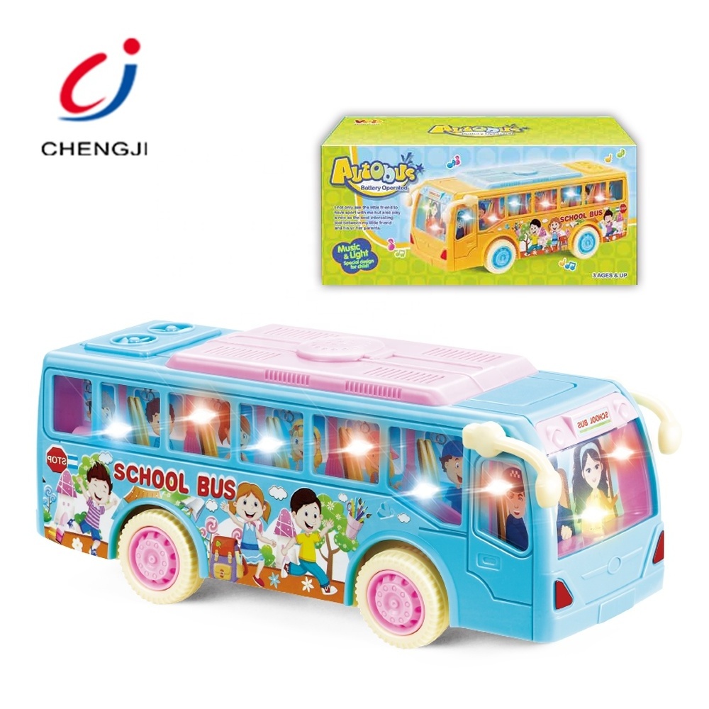 Small plastic yellow blue light educational electronic kids toy school bus