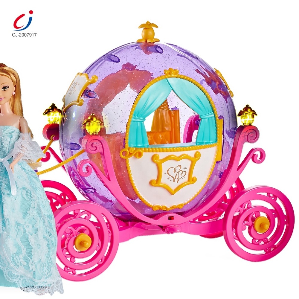 Battery operated toy princess magic music doll royal electric girls cartoon horse and carriage toy