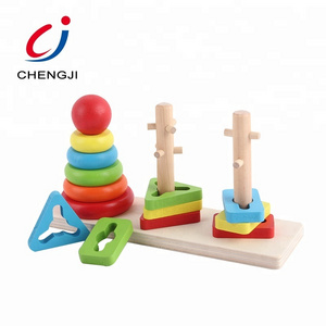 Early educational toys creative column tower ring rainbow wood stacking toy game wooden rainbow montessori stacking toy