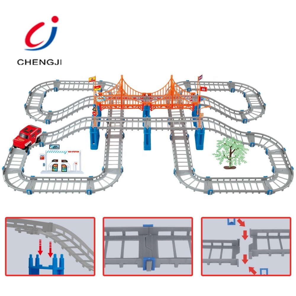 New product pistas de carreras cheap kids super slot toy track plastic slot car racing track rail car toy