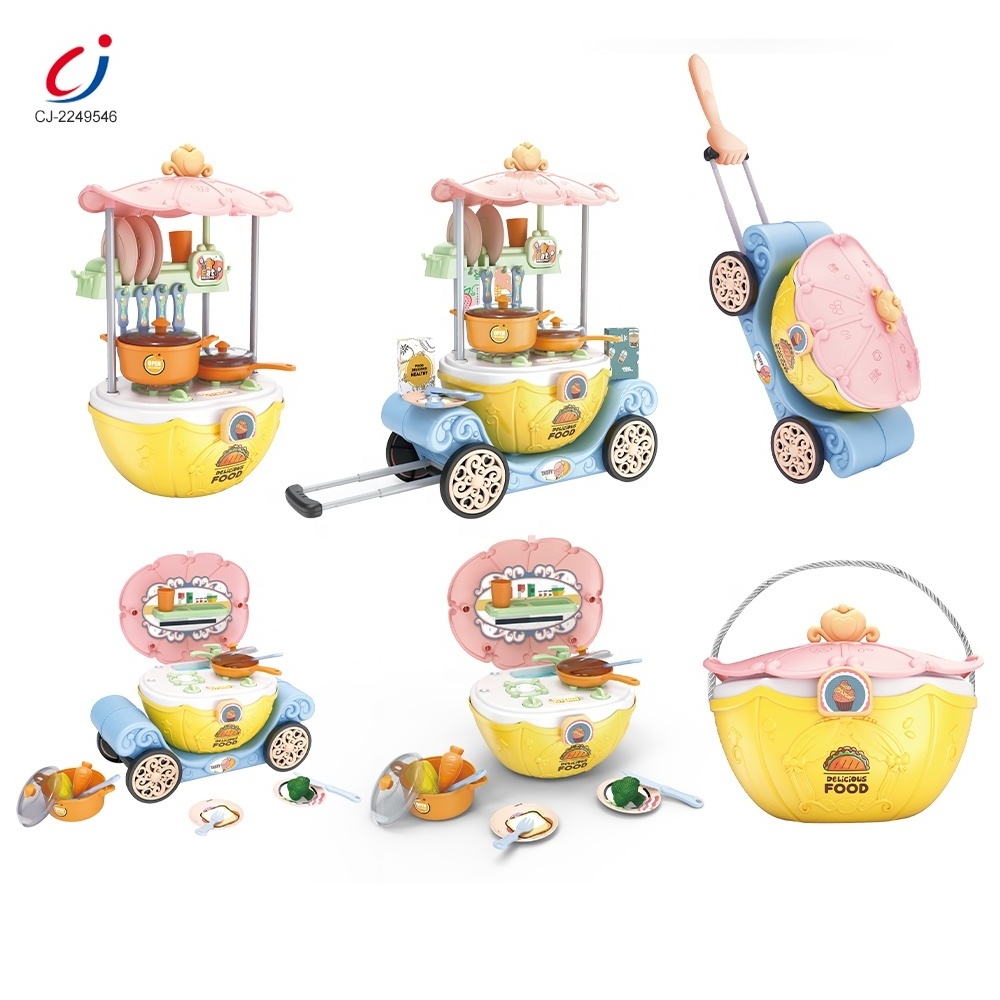 Chengji 6 in 1 kids food simulation paly cooking toys suitcase trolley dining car toy kitchen set for kids kitchen play set