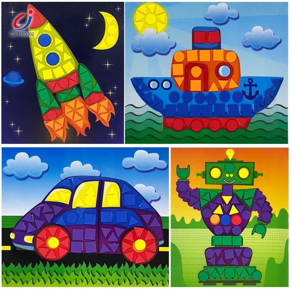 Chengji diy kids stickers kits boys educational creative colorful mosaic digital paste diy sticker activity kit