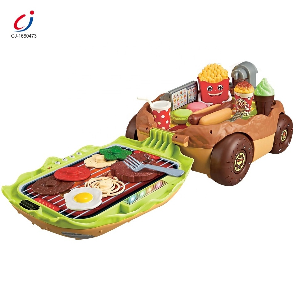 New Arrive Pretend Fast Food Car Toy Draw-Bar Box Hot Dog Hamburger Pizza Toy Play set Burger Car Fast Food Pretend Play Toys