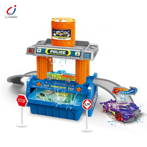 Chengji car wash parking toy kids color changing alloy vehicle simulation multifunctional police car washing station toy