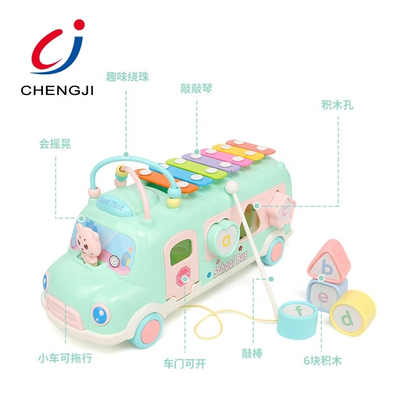 High quality kids educational intellectual mini music baby school bus toy