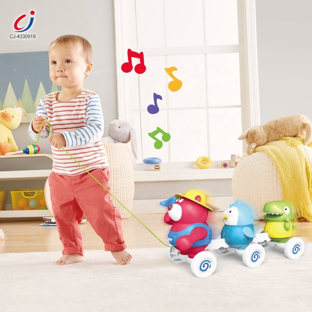 Chengji drag toddler toys early educational music swing cartoon animal pull along toy montessori sensory games for baby