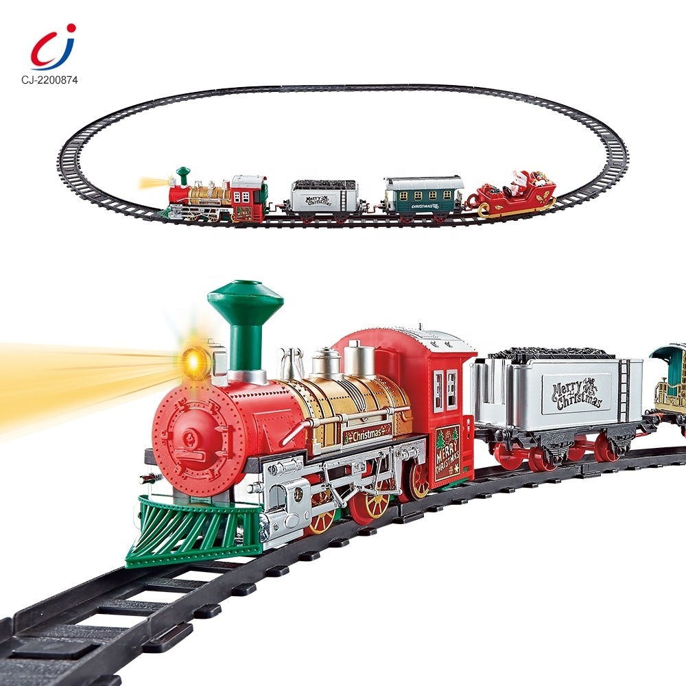 Chengji christmas plastic toy train manufacturers music light railway tren de navidad electric assembly rail track train toy