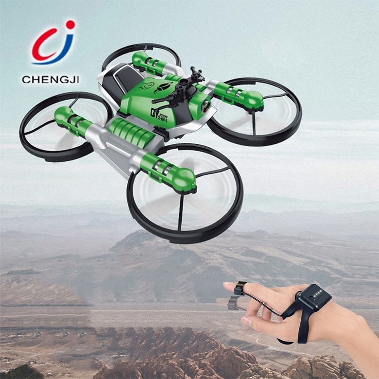 2 in 1 quadcopter folding motorcycle deformation kids rc toy hand watch drone