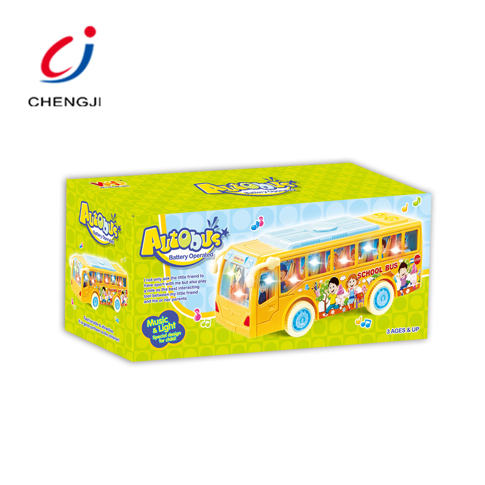 Small plastic yellow blue light educational electronic kids toy school bus