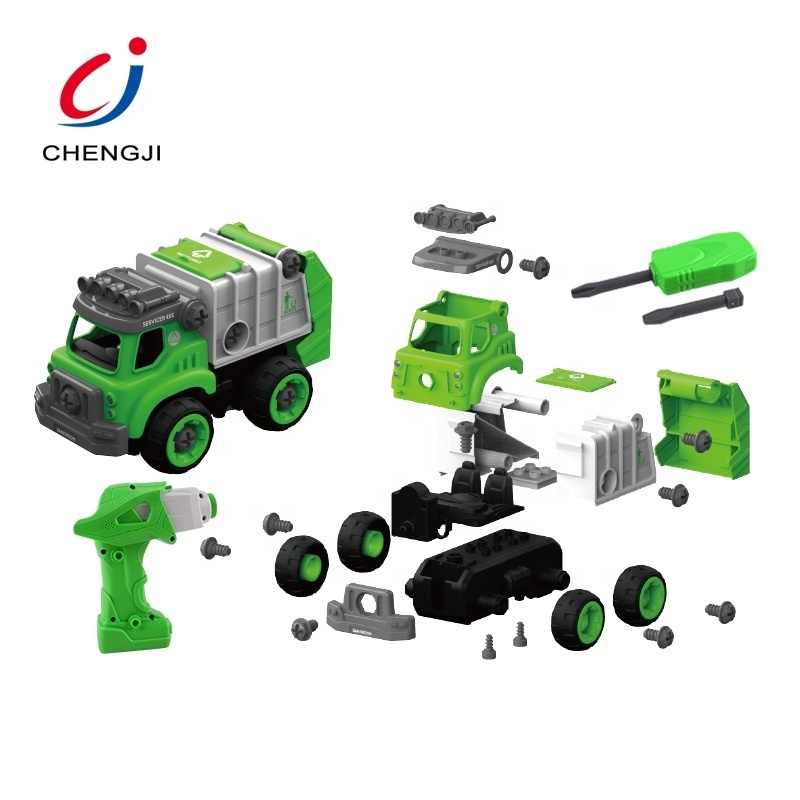 Popular style plastic DIY building blocks electric garbage toy truck for kids