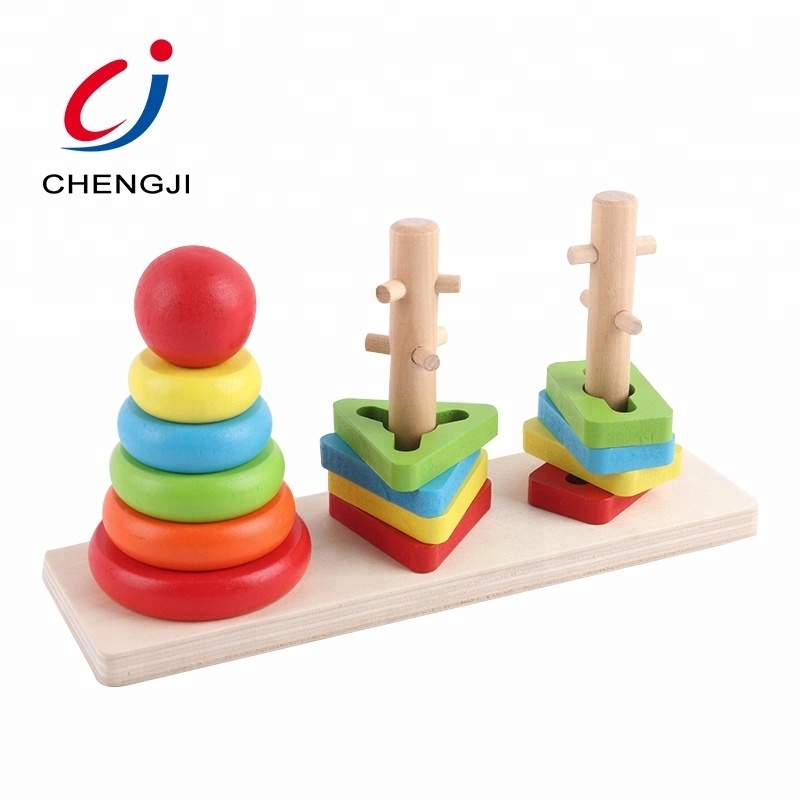 Early educational toys creative column tower ring rainbow wood stacking toy game wooden rainbow montessori stacking toy