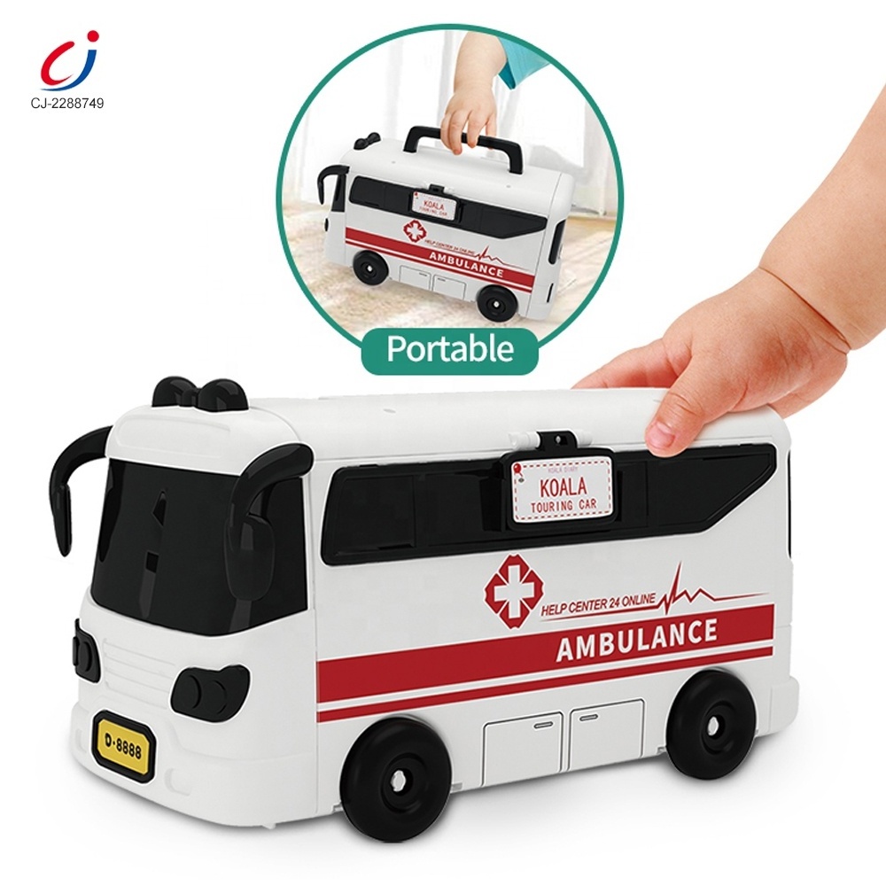 Children diy role doctor play house car toys play set 3d mini hospital interactive play house bus ambulance toy