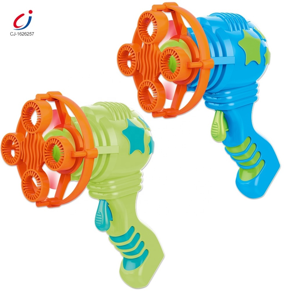 Chengji hot selling summer outdoor plastic battery operated soap bubble guns automatic bubble gun for child