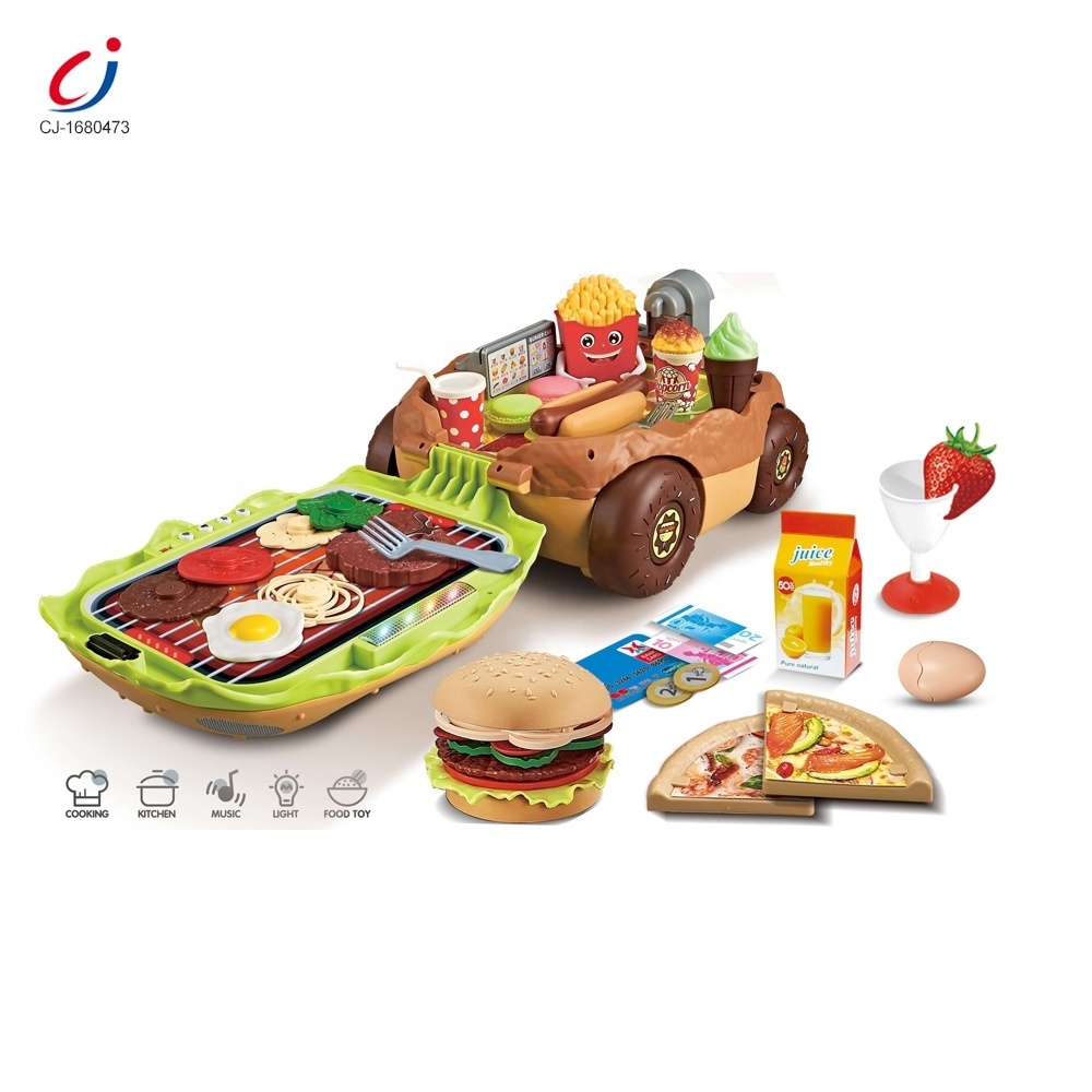 New Arrive Pretend Fast Food Car Toy Draw-Bar Box Hot Dog Hamburger Pizza Toy Play set Burger Car Fast Food Pretend Play Toys