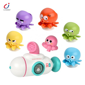 Chengji bathtub toys baby shower funny cartoon submarine water cannon styling rubber octopus bath toy