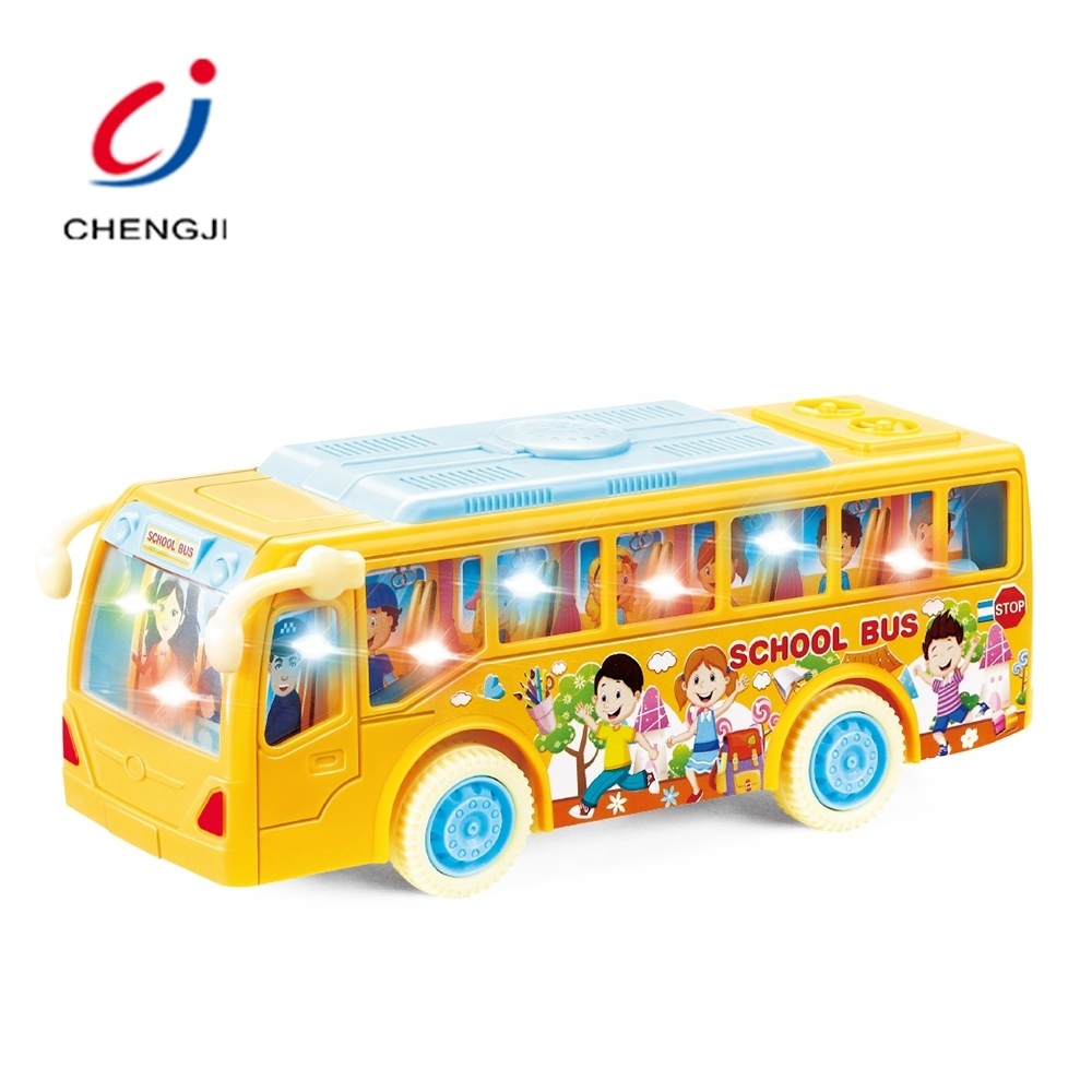 Small plastic yellow blue light educational electronic kids toy school bus