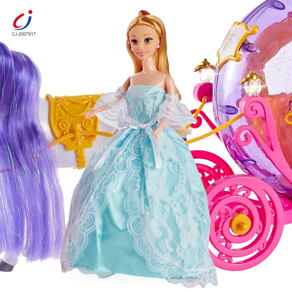 Battery operated toy princess magic music doll royal electric girls cartoon horse and carriage toy