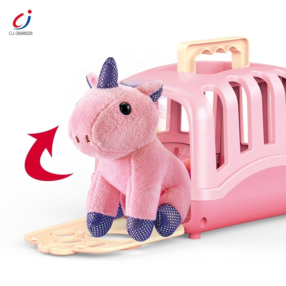 Chengji stuffed animal storage cage cartoon pink horse play set kids pet care dressing stuffed animal toys wholesale