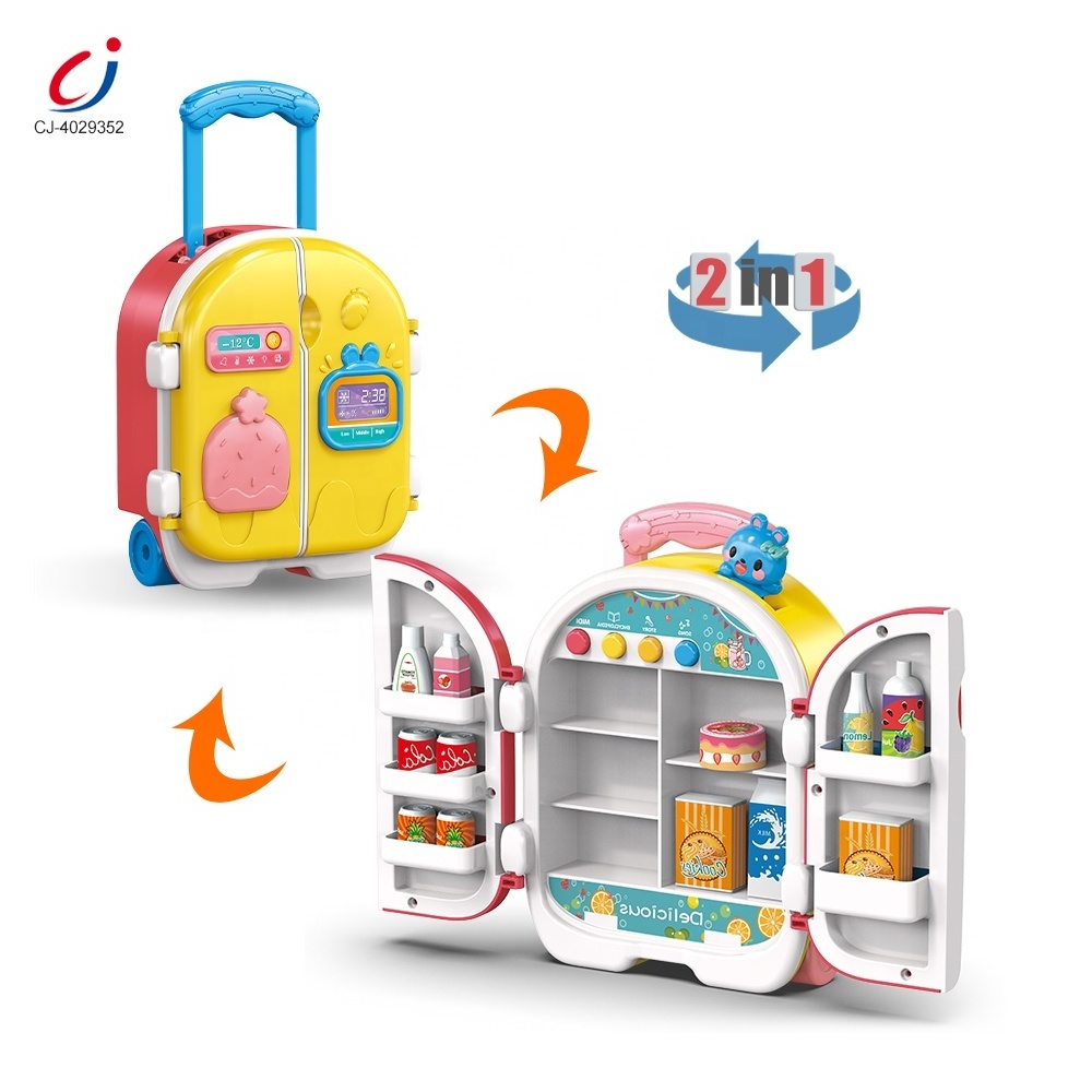 Chengji jouets de cuisine fun realistic kids kitchen play set musical mini refrigerator toys girls play house mini fridge toy