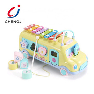 High quality kids educational intellectual mini music baby school bus toy