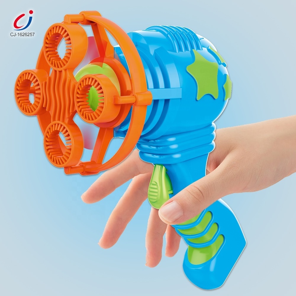 Chengji hot selling summer outdoor plastic battery operated soap bubble guns automatic bubble gun for child