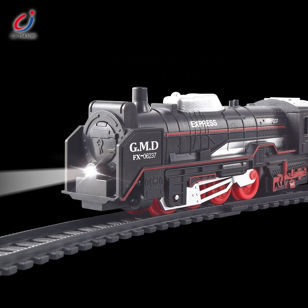 Chengji Retro style simulation model classic electric train set christmas railway electric toy classic smoking train track toy