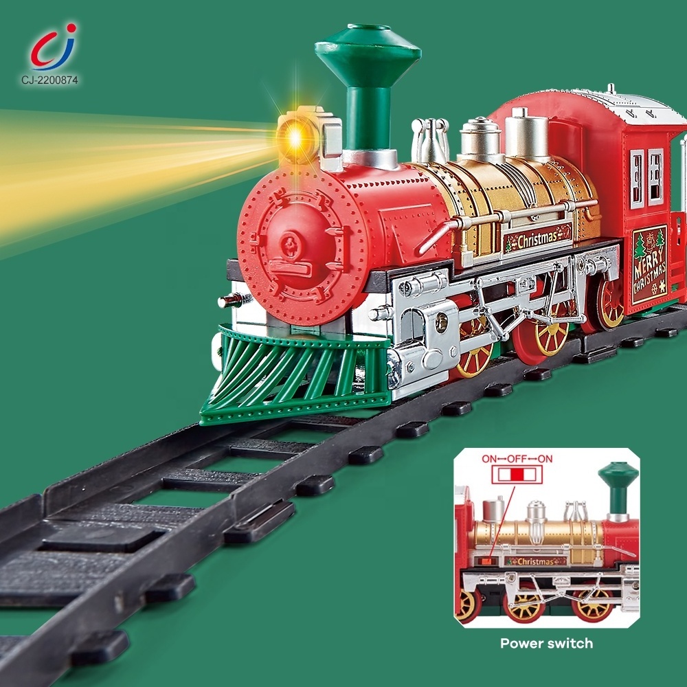 Chengji christmas plastic toy train manufacturers music light railway tren de navidad electric assembly rail track train toy