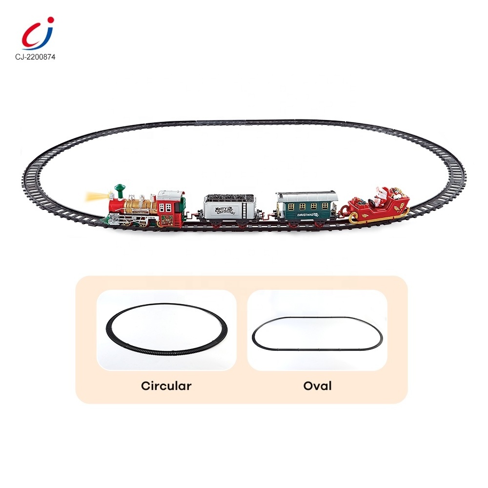 Chengji christmas plastic toy train manufacturers music light railway tren de navidad electric assembly rail track train toy