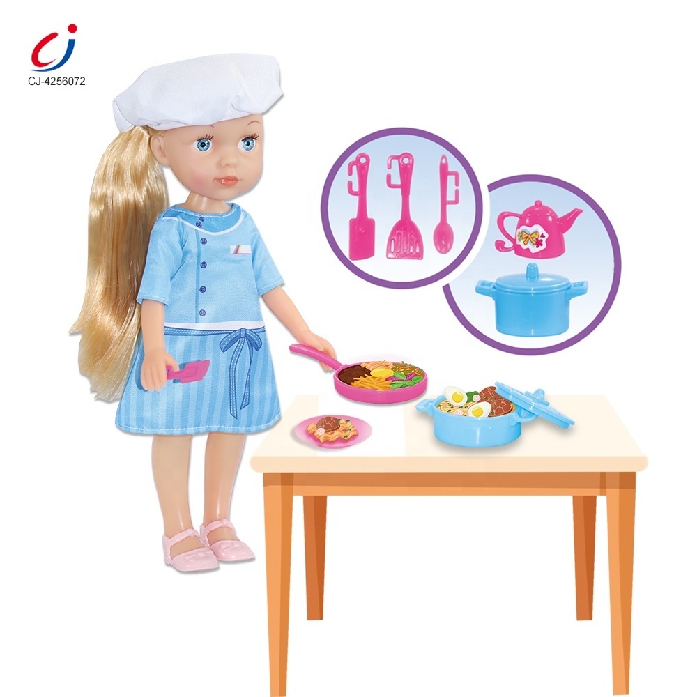 Chengji beautiful girl baby doll set preschool pretend play 10 inch can blink eye chef theme baby doll play set toy