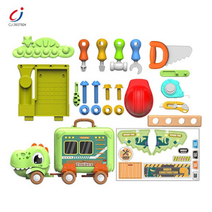 Chengji high quality tool toys kids pretend play 3 in 1 deformation cartoon dinosaur inertia truck workshop toy tool bench set