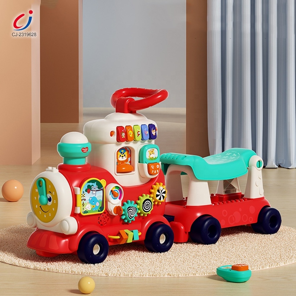 Chengji hot seller multifunction 4 in 1 kids sliding car toddler push/pull toys learning walkers push toy ride on train