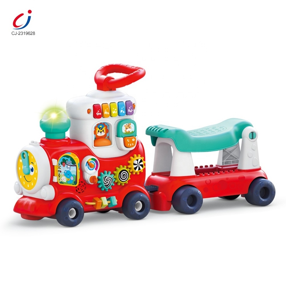 Chengji hot seller multifunction 4 in 1 kids sliding car toddler push/pull toys learning walkers push toy ride on train