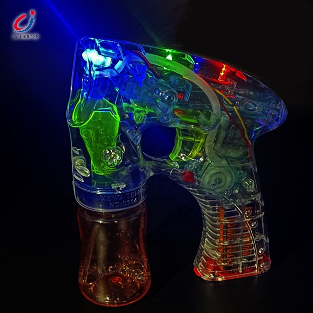 Chengji Wholesale kids summer outdoor battery operated led musical soap transparent bubble gun