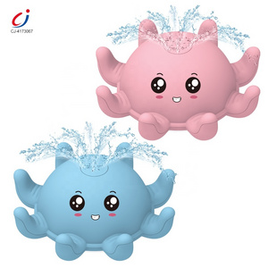 Chengji baby summer taking shower play set waterproof light up cartoon octopus electric water spray bath toys