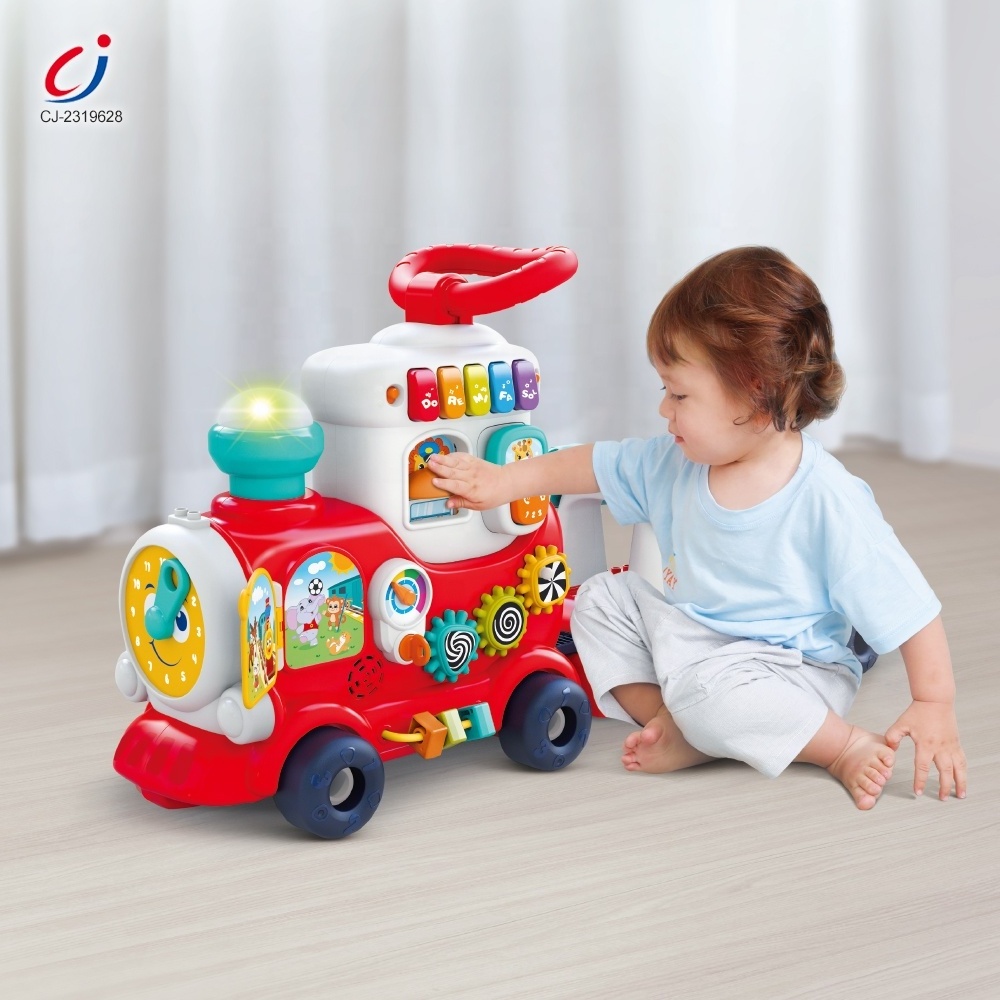 Chengji hot seller multifunction 4 in 1 kids sliding car toddler push/pull toys learning walkers push toy ride on train