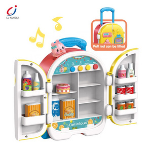 Chengji double door refrigerator toy juguetes de cocina kid pretend play mini kitchen appliance musical plastic refrigerator toy