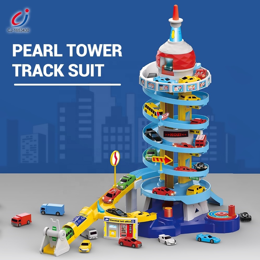 The Oriental Pearl Tower Tunnel Parking Lot Toys,5 Level Car Garage Playset With Ramp Elevator And 6 Parking Garage Toys